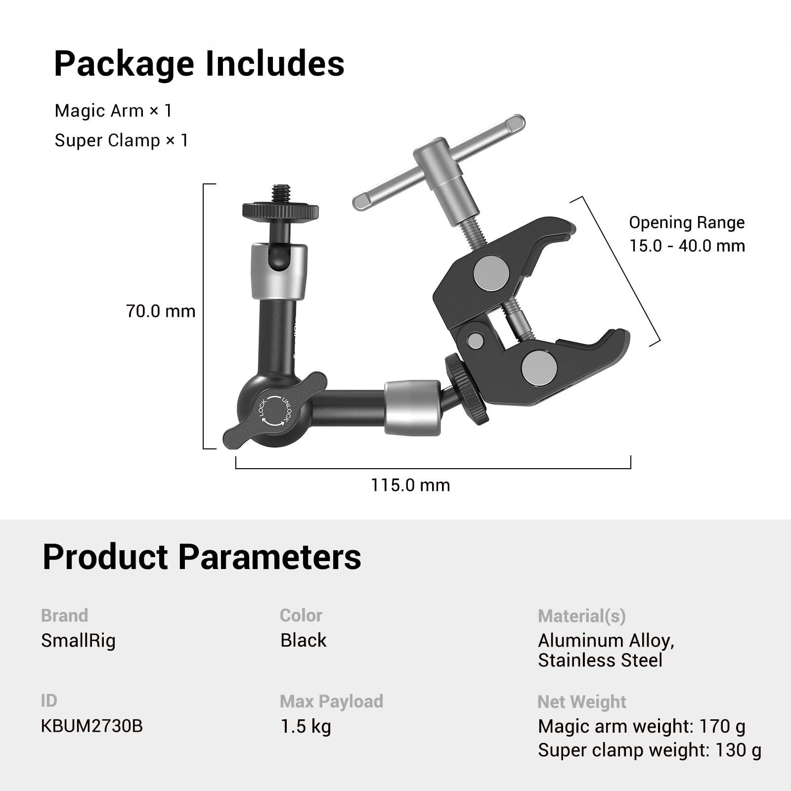 SMALLRIG Magic Arm 5 Cal Z Super Zaciskiem Do Monitora LED Lampy — miniatura 6