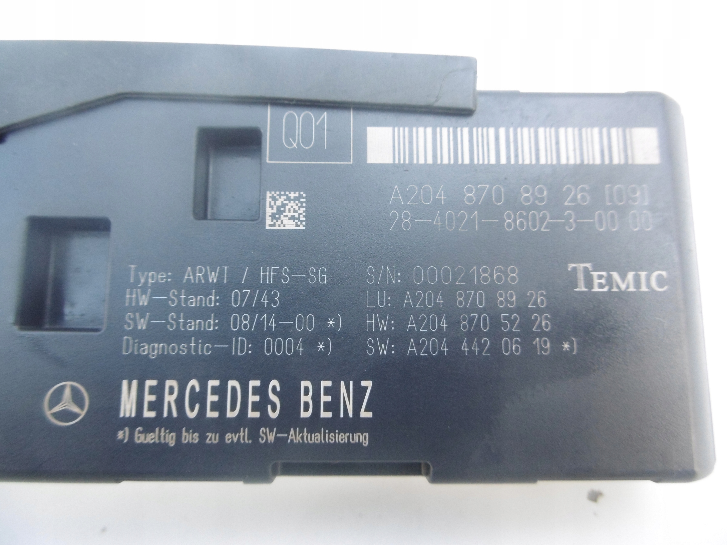 module control unit bonnet KOMBI MERCEDES W204 C-KLASA