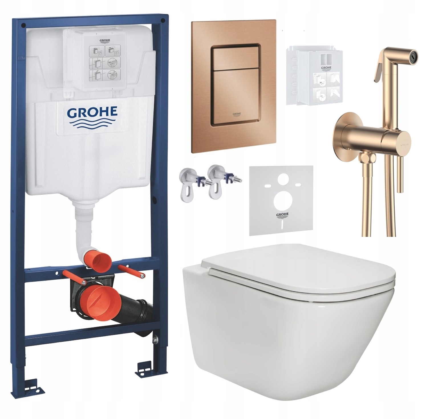 Wc rošt Grohe Rapid s Wc misou Roca Gap a tlačidlom meď batéria meď