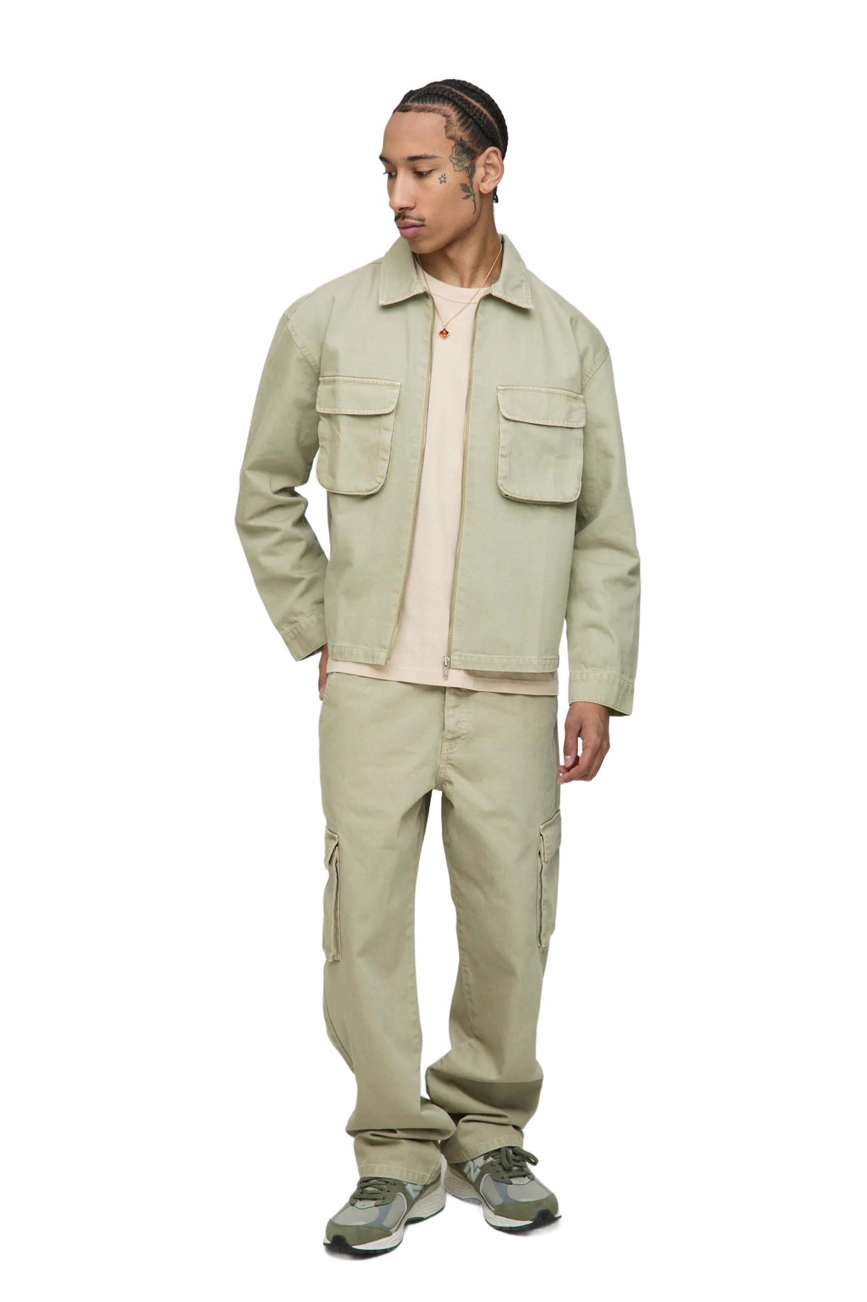 Boohooman Pánský Komplet Bunda A Kalhoty Kargo Béžová 100% Bavlna M Z3A