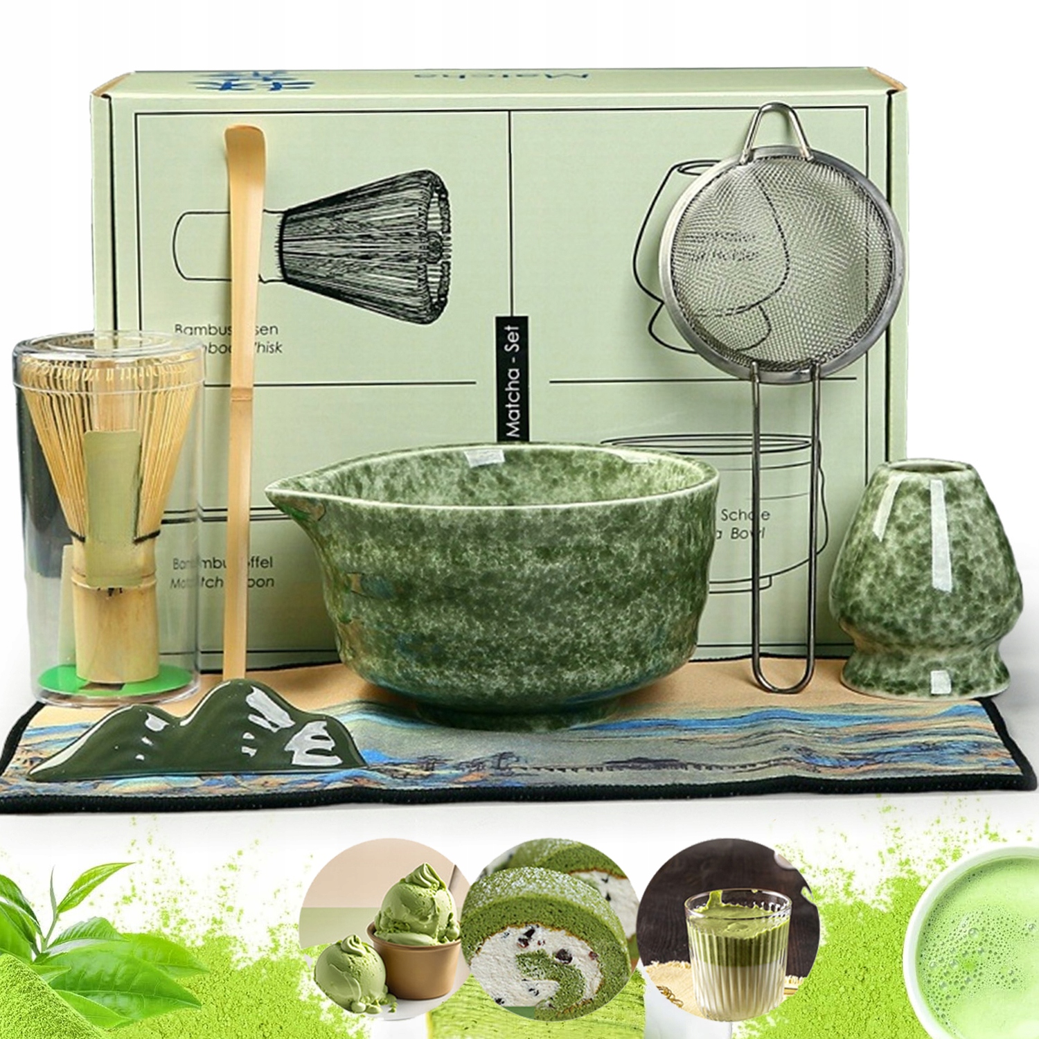 Levně 6V1 Bambusový Dárková Sada Na Čaj Matchy Chashaku Šlehací Metla Lžíce