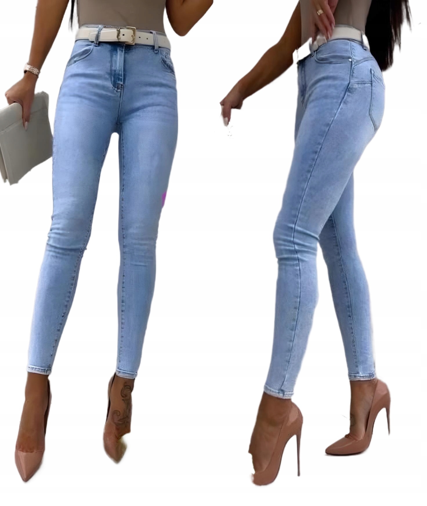 ELEGANCKIE SPODNIE DAMSKIE ELASTYCZNE JEANSY NIEBIESKIE RURKI KLASYCZNE S