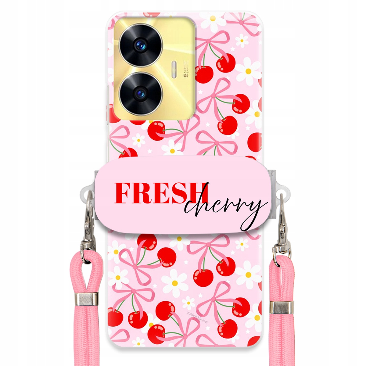 Puzdro pre Realme C55 Case Držiak šnúrok Ružový Fresh Cherry Čerešňové mašle