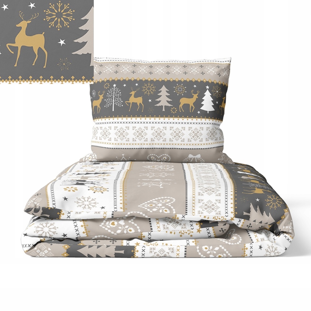 Krepové Povlečení 160x200 Povlak 70x80 Vánoční Hrubá Bavlna Zima Béžová