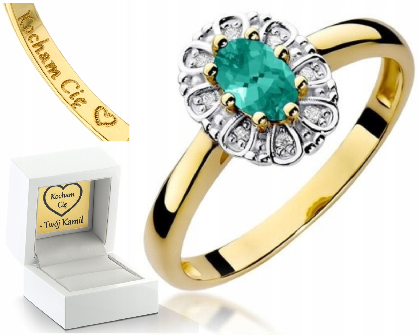 Zlatý Prstýnek Smaragd Brilianty Gravírování Bonus