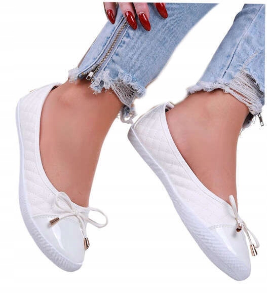 Białe damskie balerinki sportowe tenisówki buty wiosenne 13104