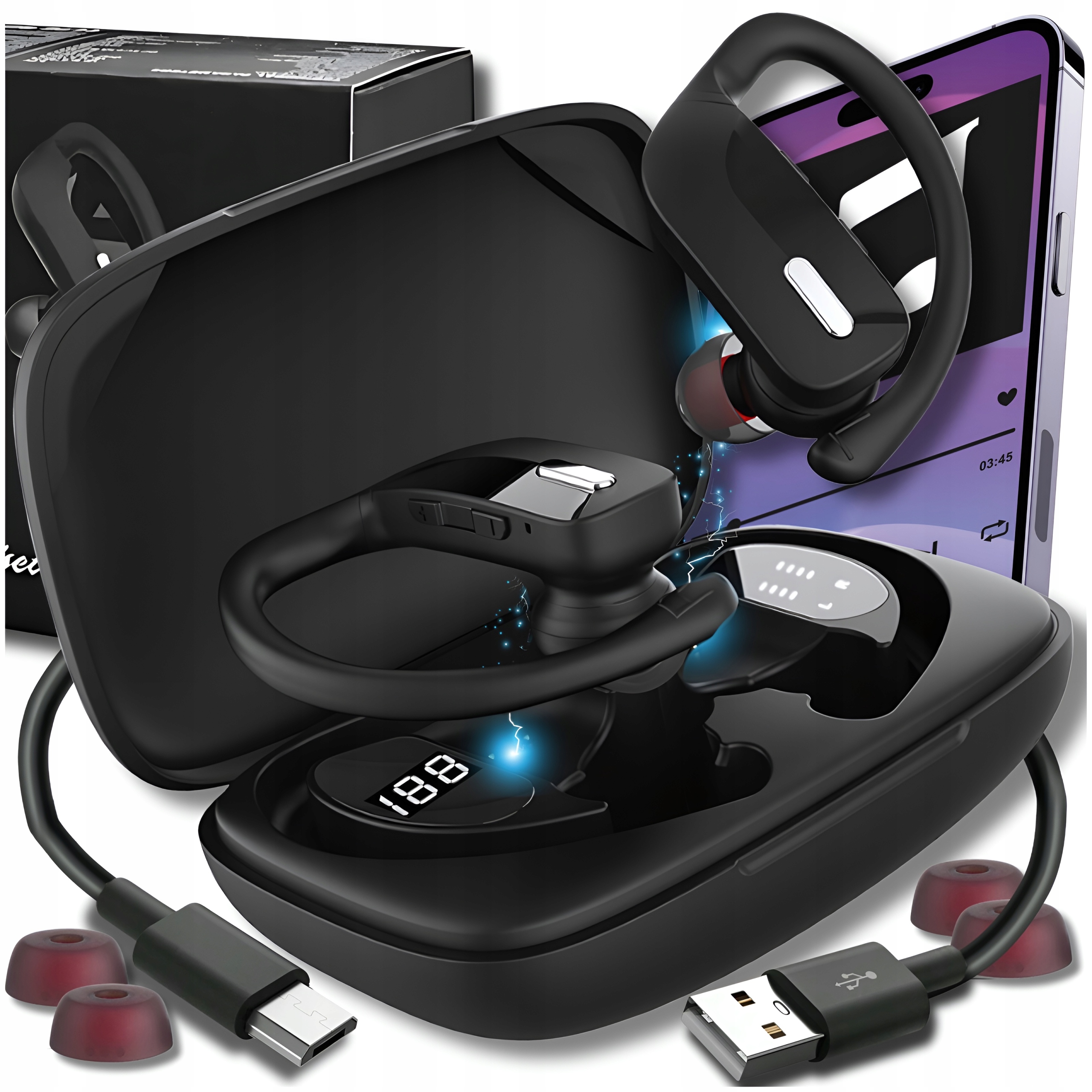 Słuchawki Bezprzewodowe Douszne Z Mikrofonem Bluetooth Sportowe Gamingowe