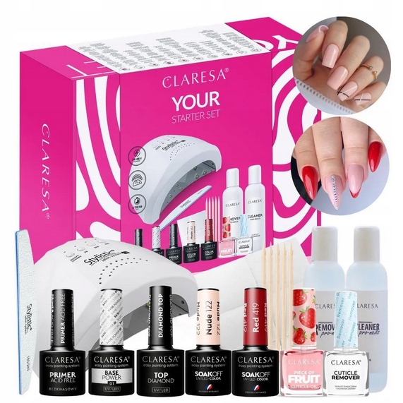 Claresa Sada Startů Na Nehty Uv Lampa 12e Laky Top Oliva Základ Nails