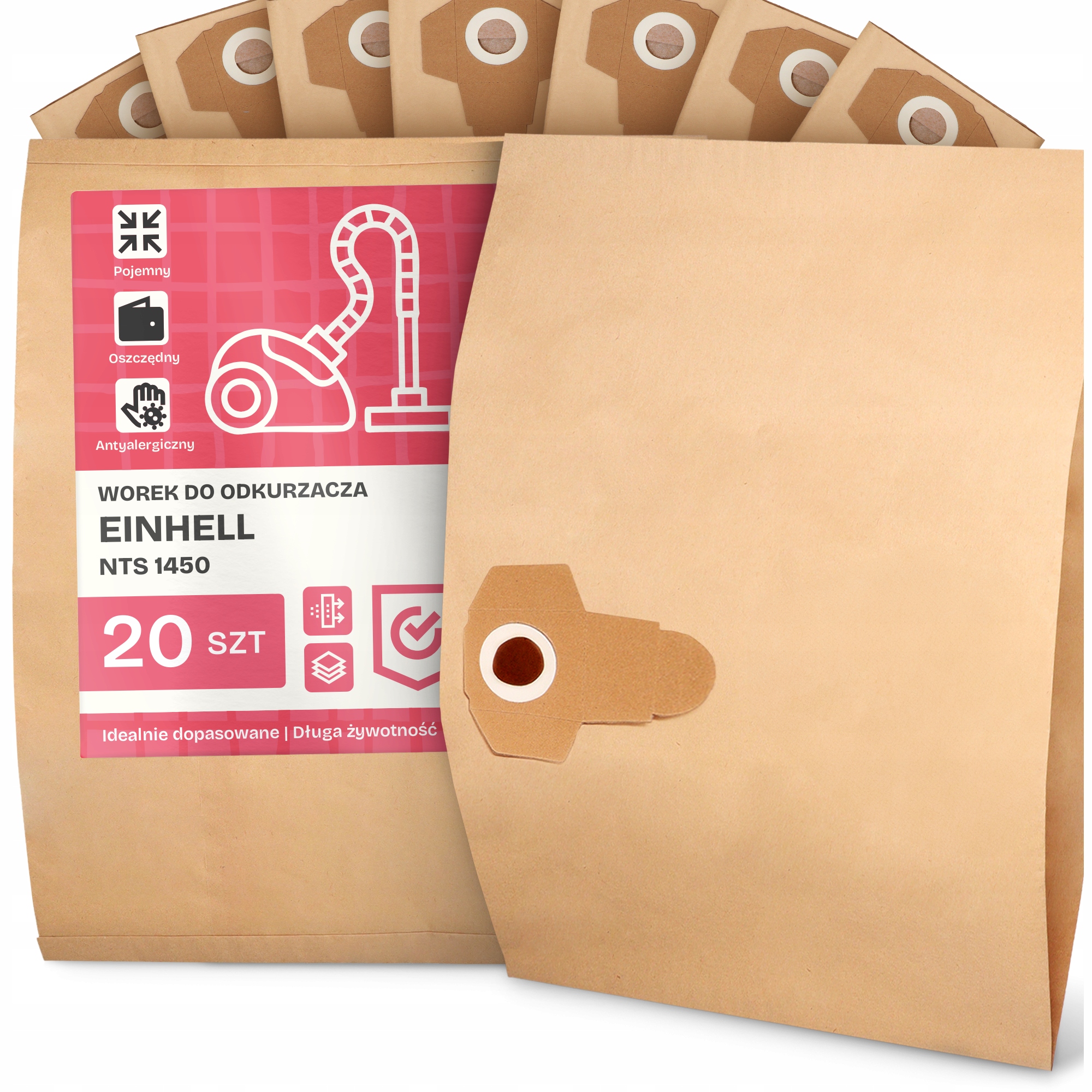 20 x Sáček Do Vysavače Einhell Nts 1450 Papírový 2-vrstvový Sáček 2A