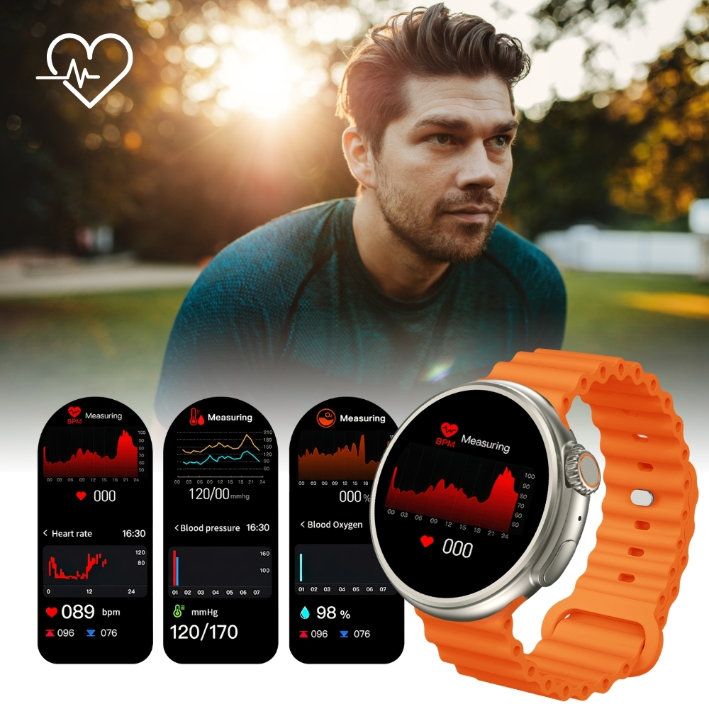 Smartwatch Zegarek Metal AMOLED menu PL Rozmowy EKG Android iOS + 2 paski Kolor koperty srebrny