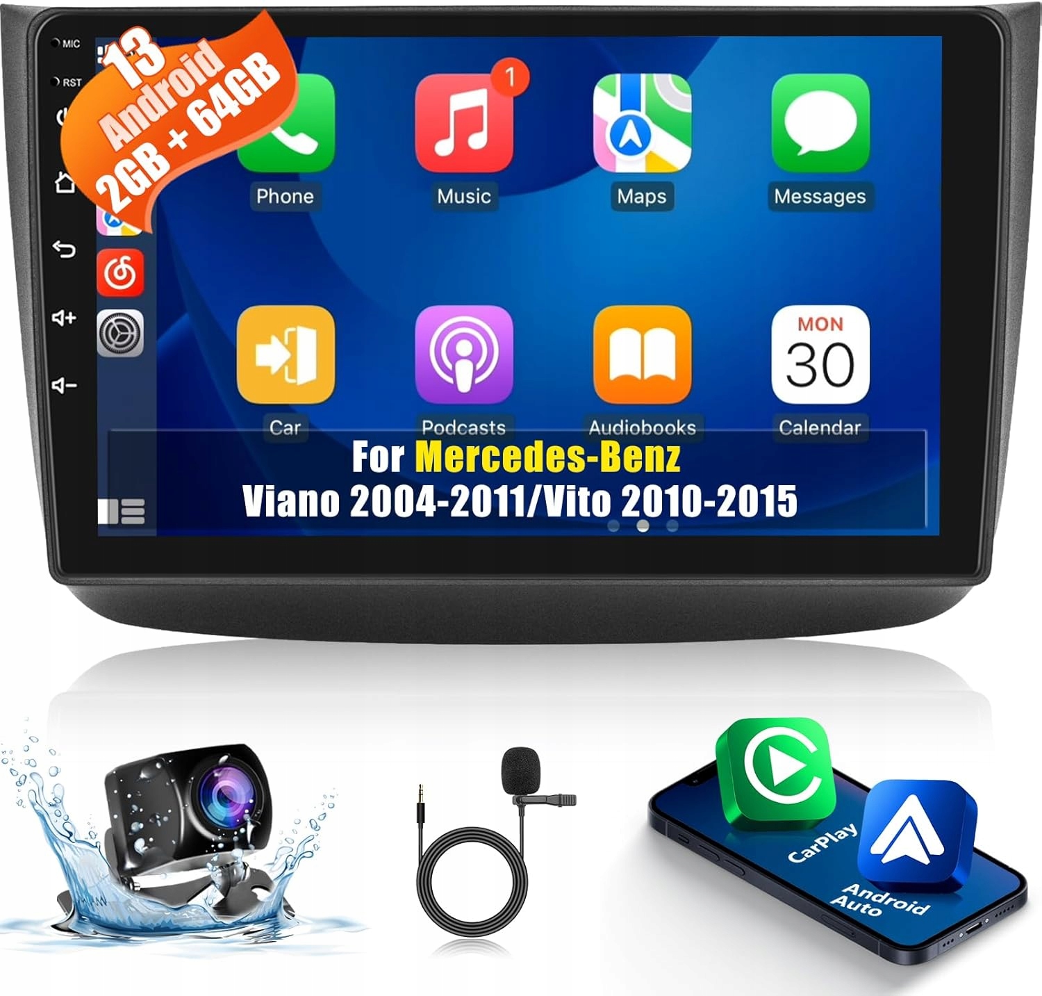 Carplay 2DIN autorádio Android, Mercedes-Benz Viano Vito Wifi Gps