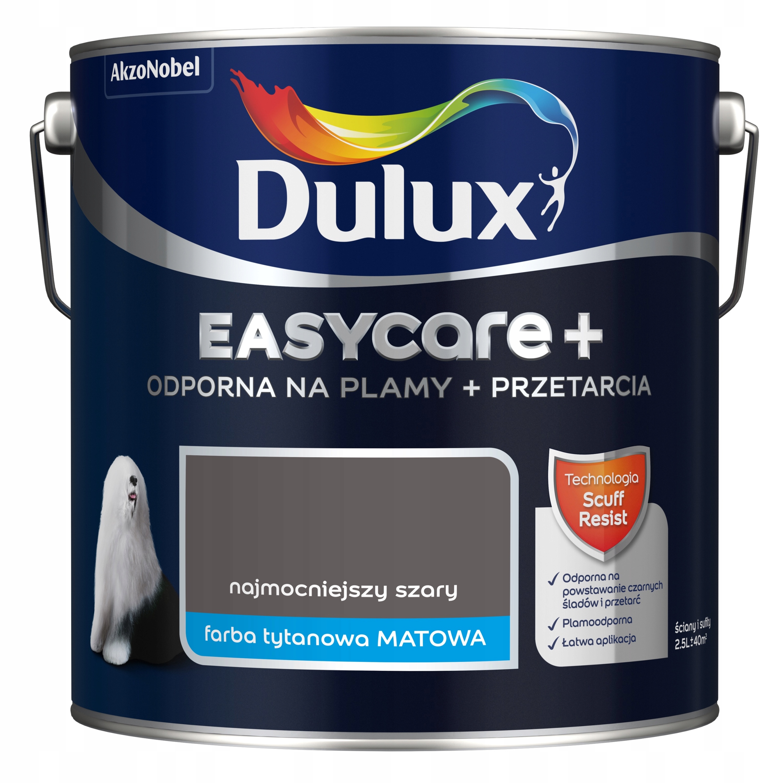 Dulux Easycare+ farba odporna na plamy, przetarcia Najmocniejszy Szary 2,5L