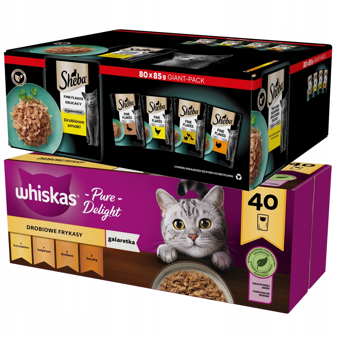 Levně Krmivo Whiskas Drůbeží Hody 40x85g Sheba Delicacy V Želé 80x85g