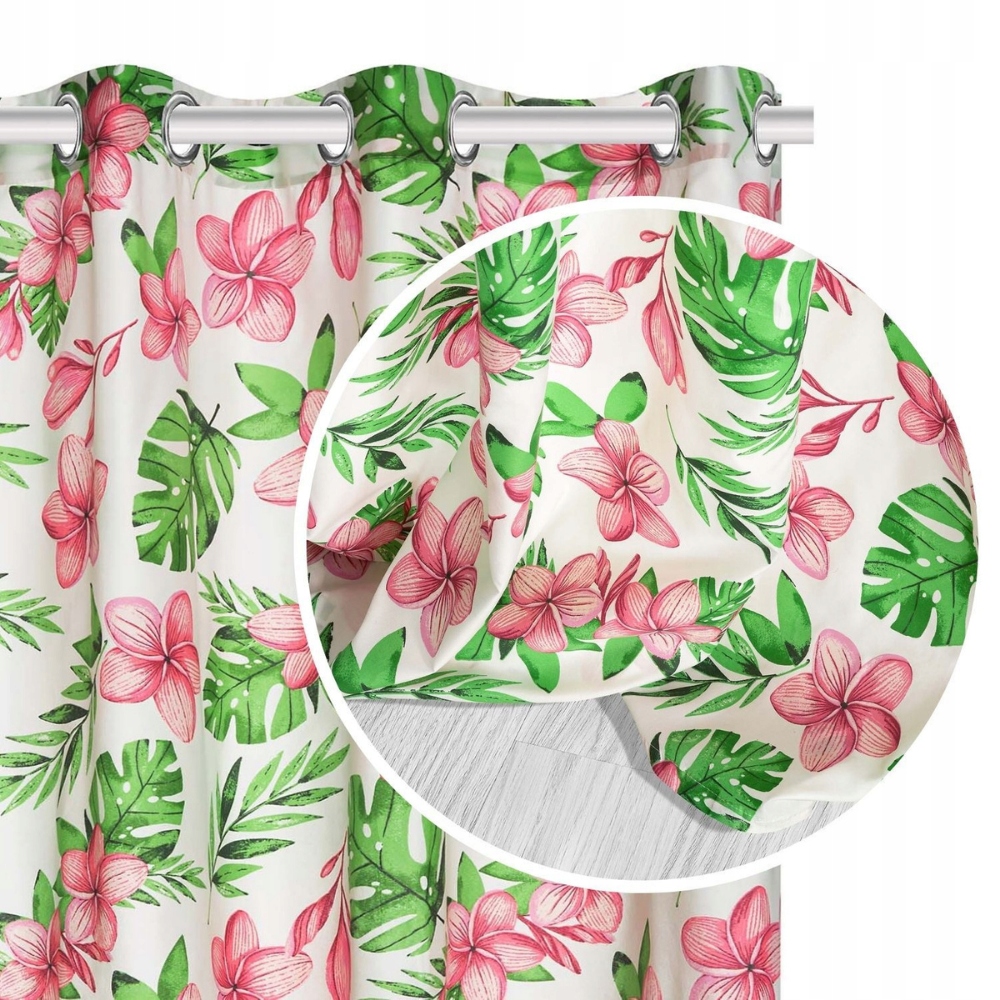 

Zasłony 140x250 Flamingi Kwiaty Róże Liście Palmy