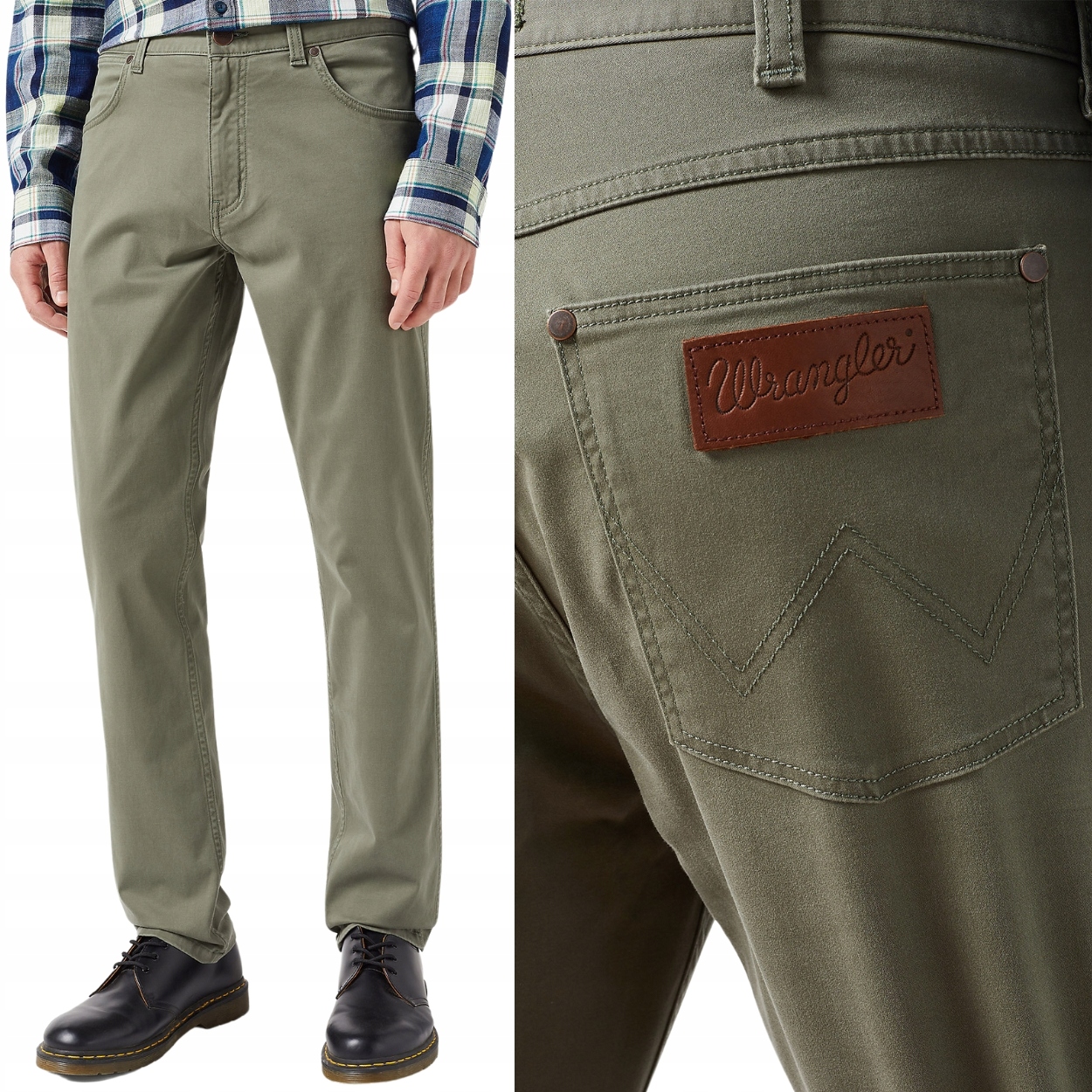 Wrangler Greensboro Dusty Olive jednoduché zelené látkové kalhoty W32 L32