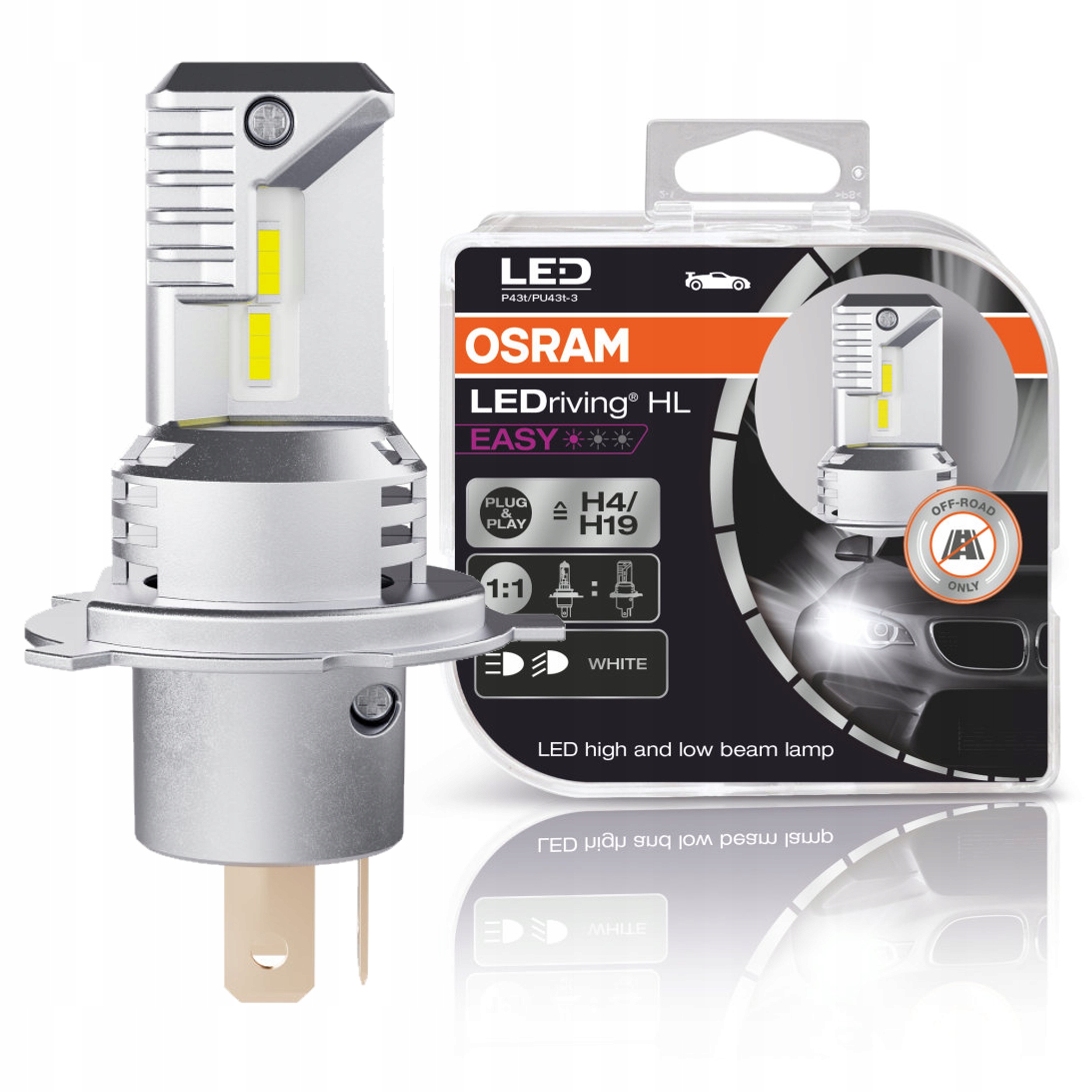 NEW Osram LED H4/H19 HL Easy LEDriving 12V 18.7W/19W P43t/PU43t-3