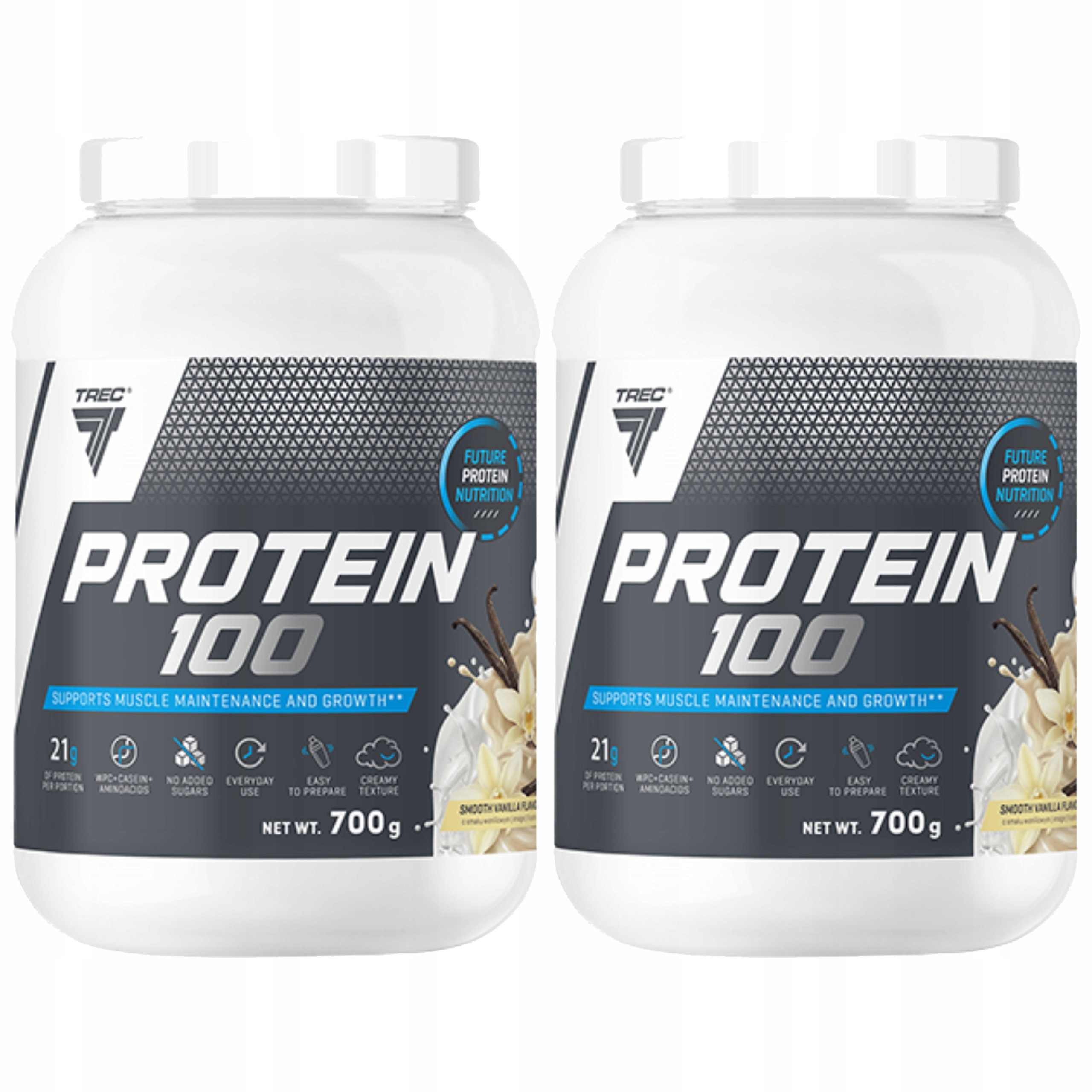 2x Bílkoviny Protein 100 Doplněk Stravy Wpc Kazeinová hmota Svaly 700 g Vanilka Trec