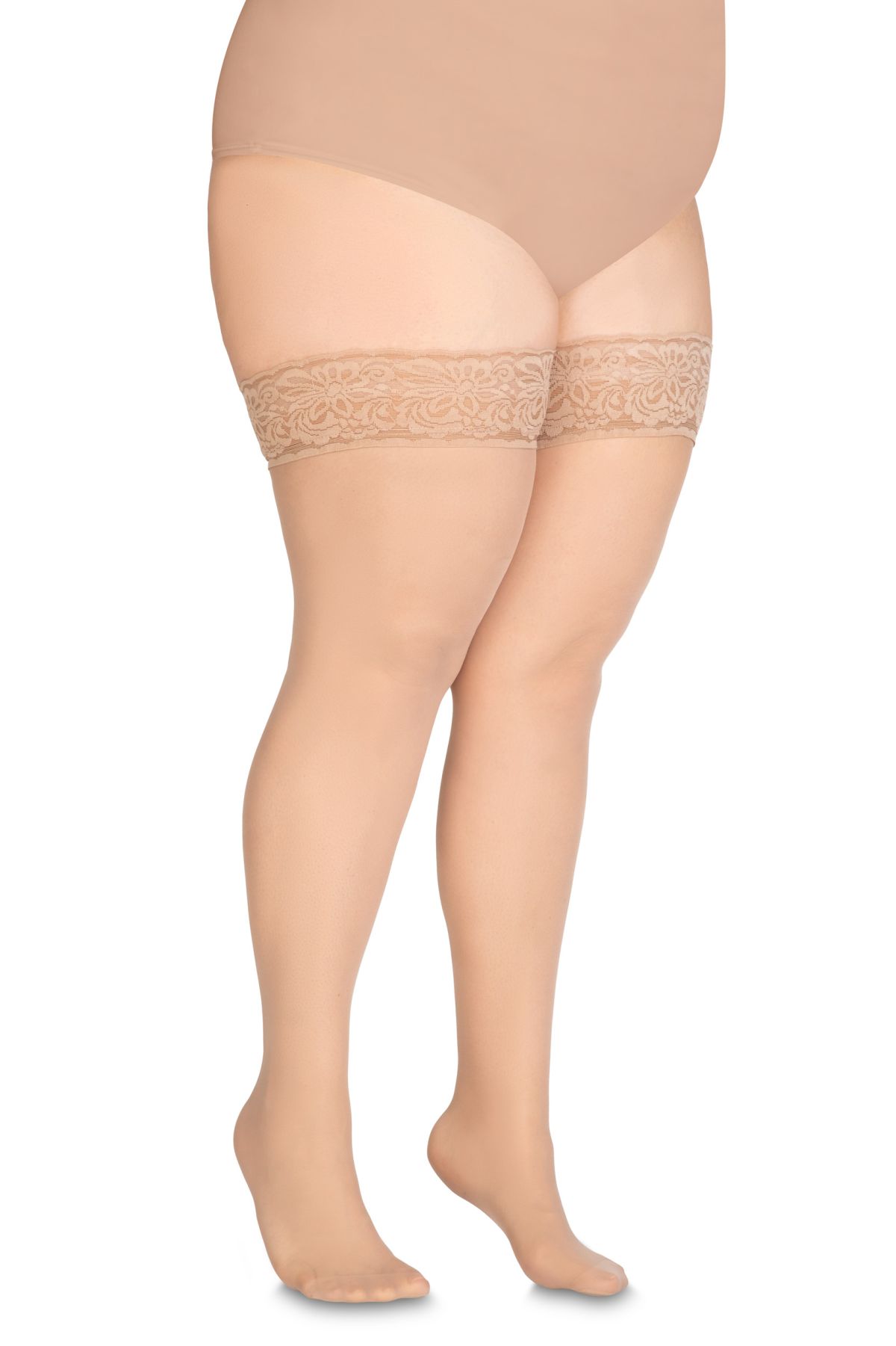 POŃCZOCHY SAMONOŚNE PLUS SIZE CIELISTE NYLONOWE