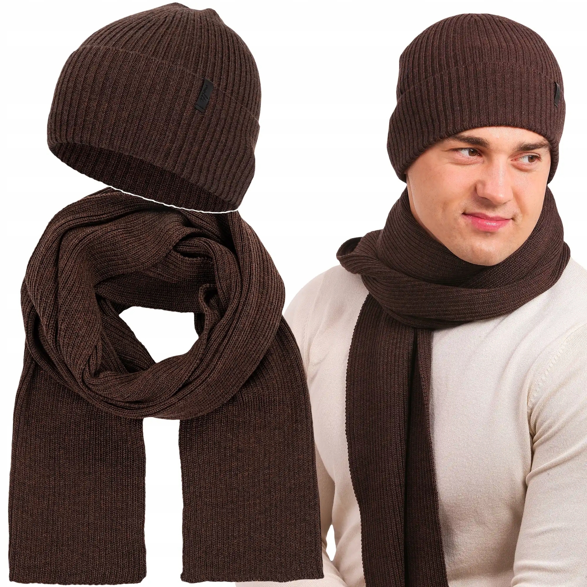 Pánský zimní komplet Teplá čepice šála šátek sada Vlna Merino 55-60