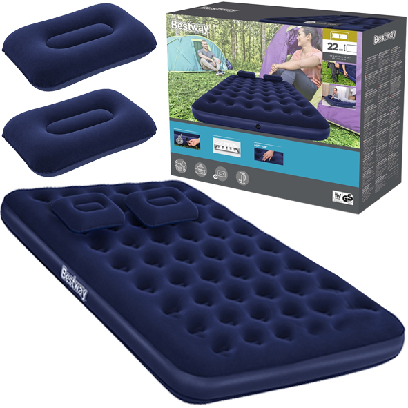 Materac dmuchany z pompką Bestway dwuosobowy 203x152x22cm poduszki 300kg