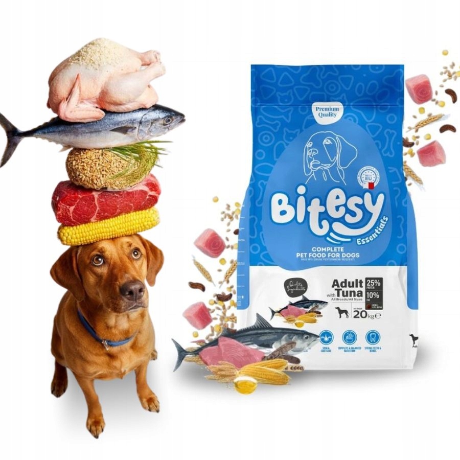 Bitesy Karma sucha dla psów Aktywnych Dużych Ras Tuńczyk Ryba Witaminy 20kg
