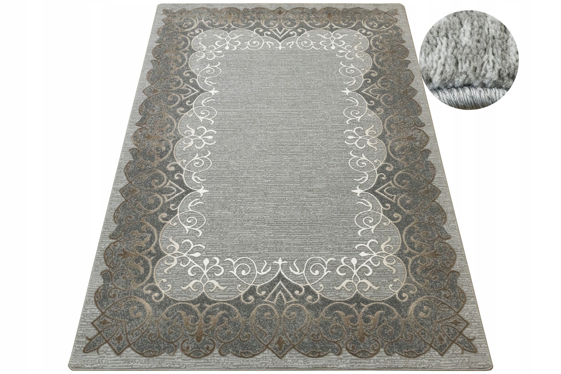Dywan Szary Do Salonu Vintage Ornamentowy Szaro Brązowy Galya 240x340 cm
