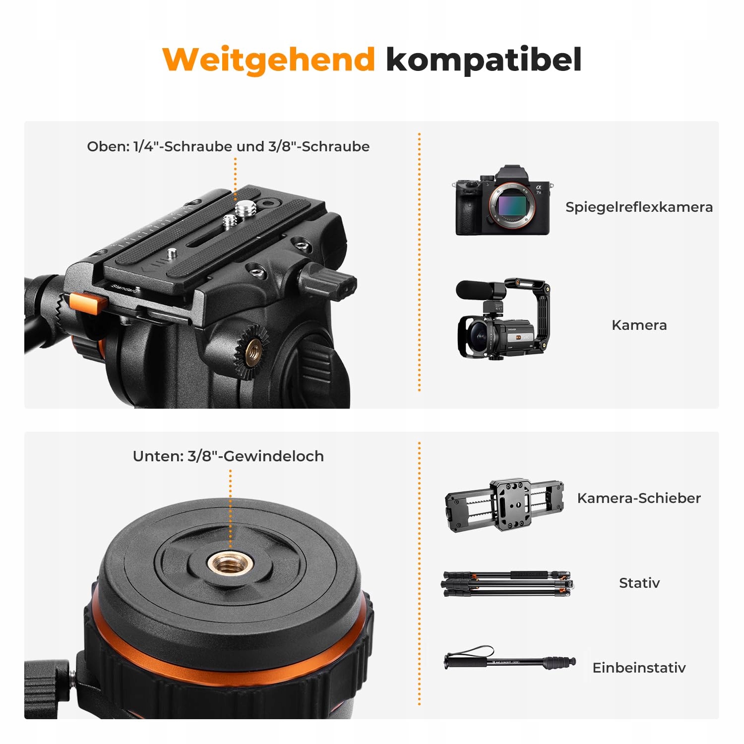 K&F CONCEPT Statyw Video 191cm 360° Głowica Fluidowa DSLR Camcorder 10kg — miniatura 8