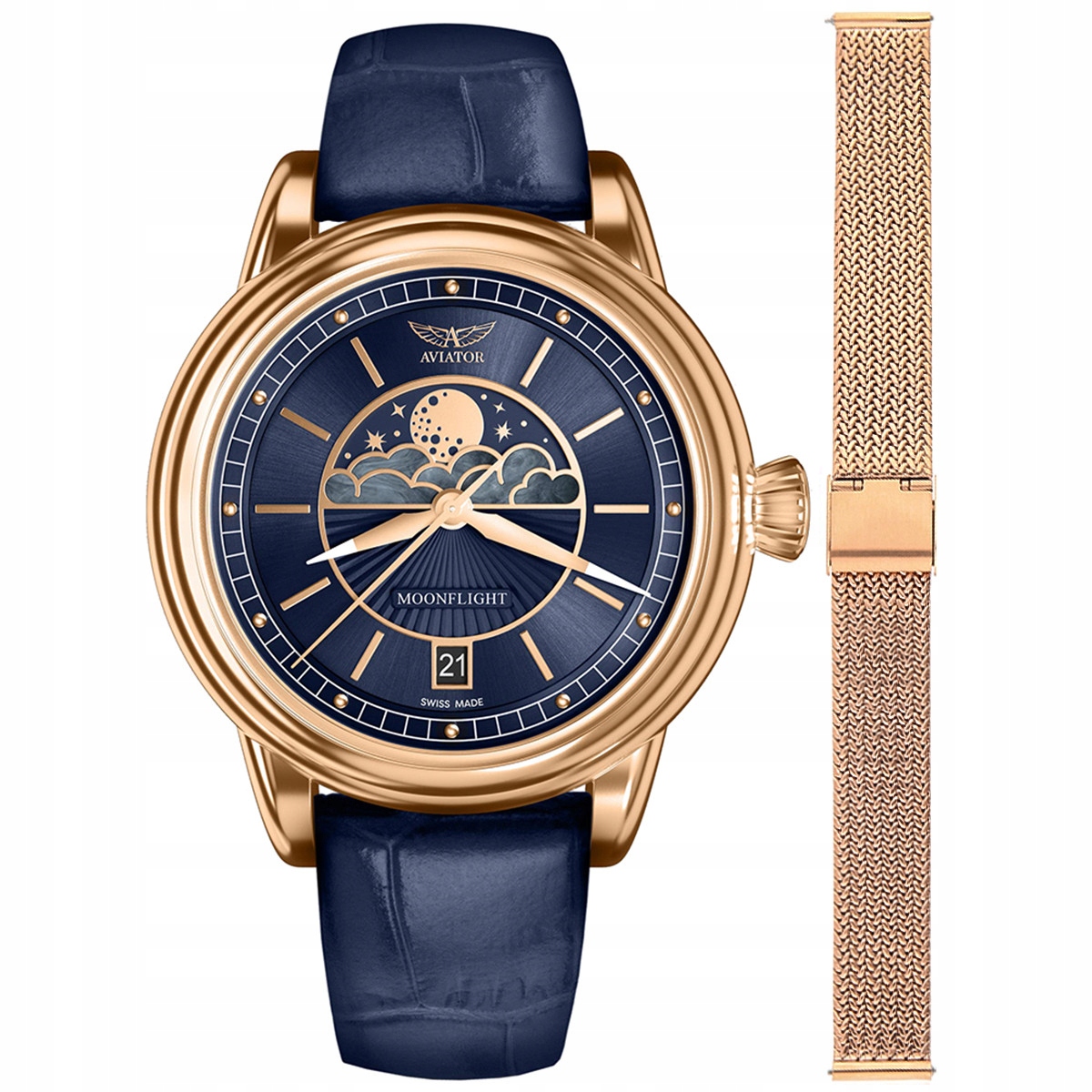 Dámské hodinky Aviator V.1.33.2.256.4-SET růžové zlato