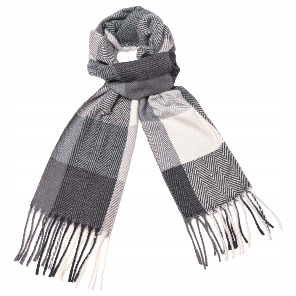 

Szalik męski w kratę elegancki A408 grafit biały
