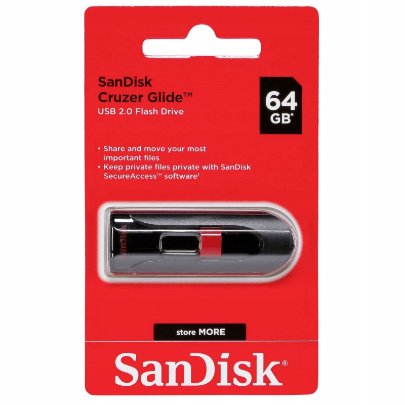 Pendrive SanDisk 64GB Cruzer Glide USB 2.0 czarny Interfejs USB 2.0