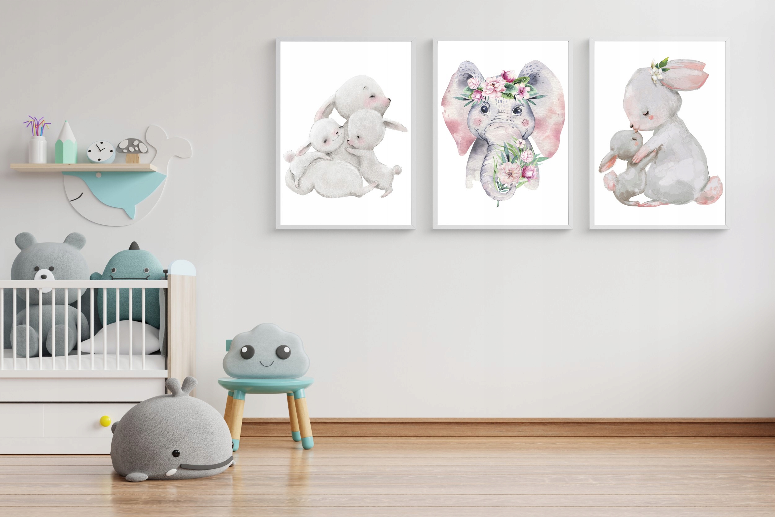 ZESTAW 3 OBRAZKI PLAKATY A4 króliczek słonik Marka inna