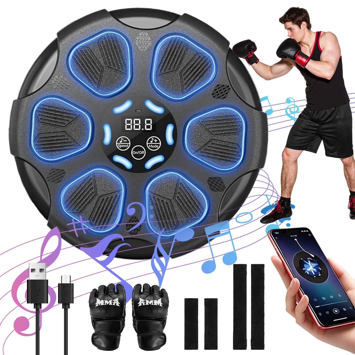 Bluetooth boxovací trenažér s hudbou, 9 režimů, 9 rychlostí, 1200 mAh, Usb dům