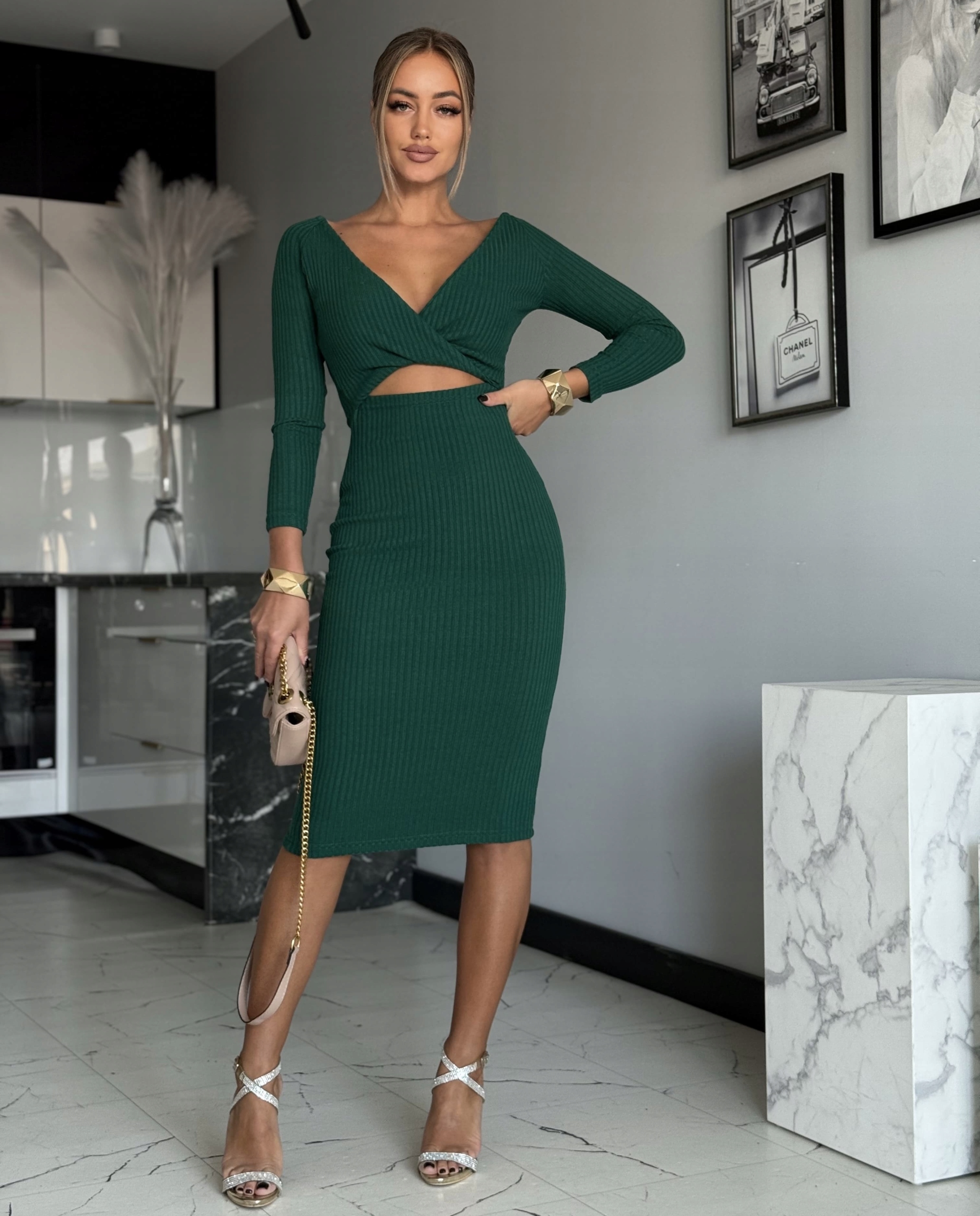 Šaty Oboustranná 2v1 Pruhovaná Produkt Polský Modelovací Lahvová Zeleň M