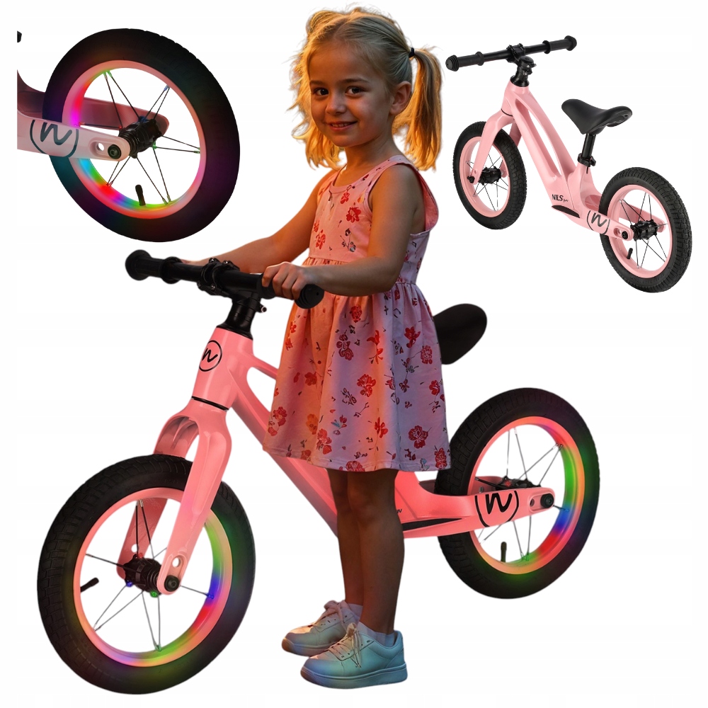 Lehké odrážedlo pro dívku, hořčíkové, svítící kola 12" ABEC-9