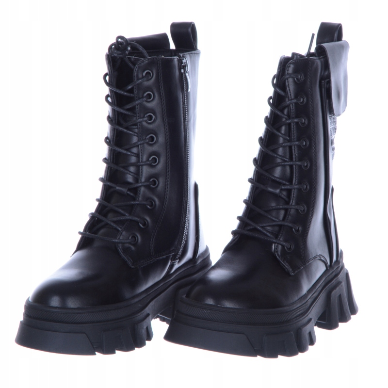 Czarne Ocieplane Wysokie Dziewczęce Botki Glany Kozaczki Wiązane 33 Marka Clibee