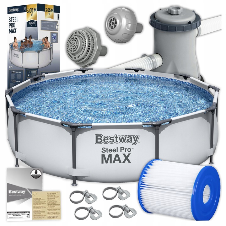 Basen Stelażowy Bestawy 305X76 Pompa Filtr Ogrodowy Okrągły Zestaw Pro Max