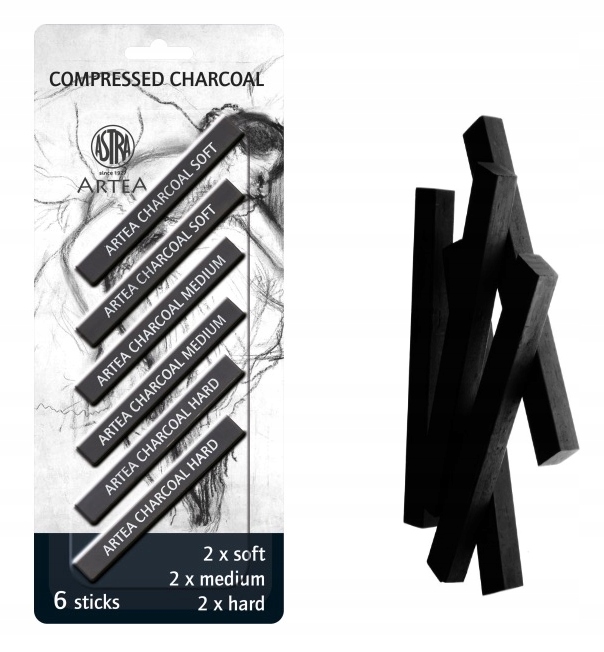 WĘGIEL RYSUNKOWY PRASOWANY ZESTAW 6szt 3 TWARDOŚCI