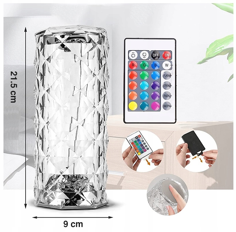 LAMPKA NOCNA LED STOJĄCA DOTYKOWA NOWOCZESNA GLAMOUR KRYSZTAŁOWA PILOT USB Kod producenta lampka diamentowa kryształowa