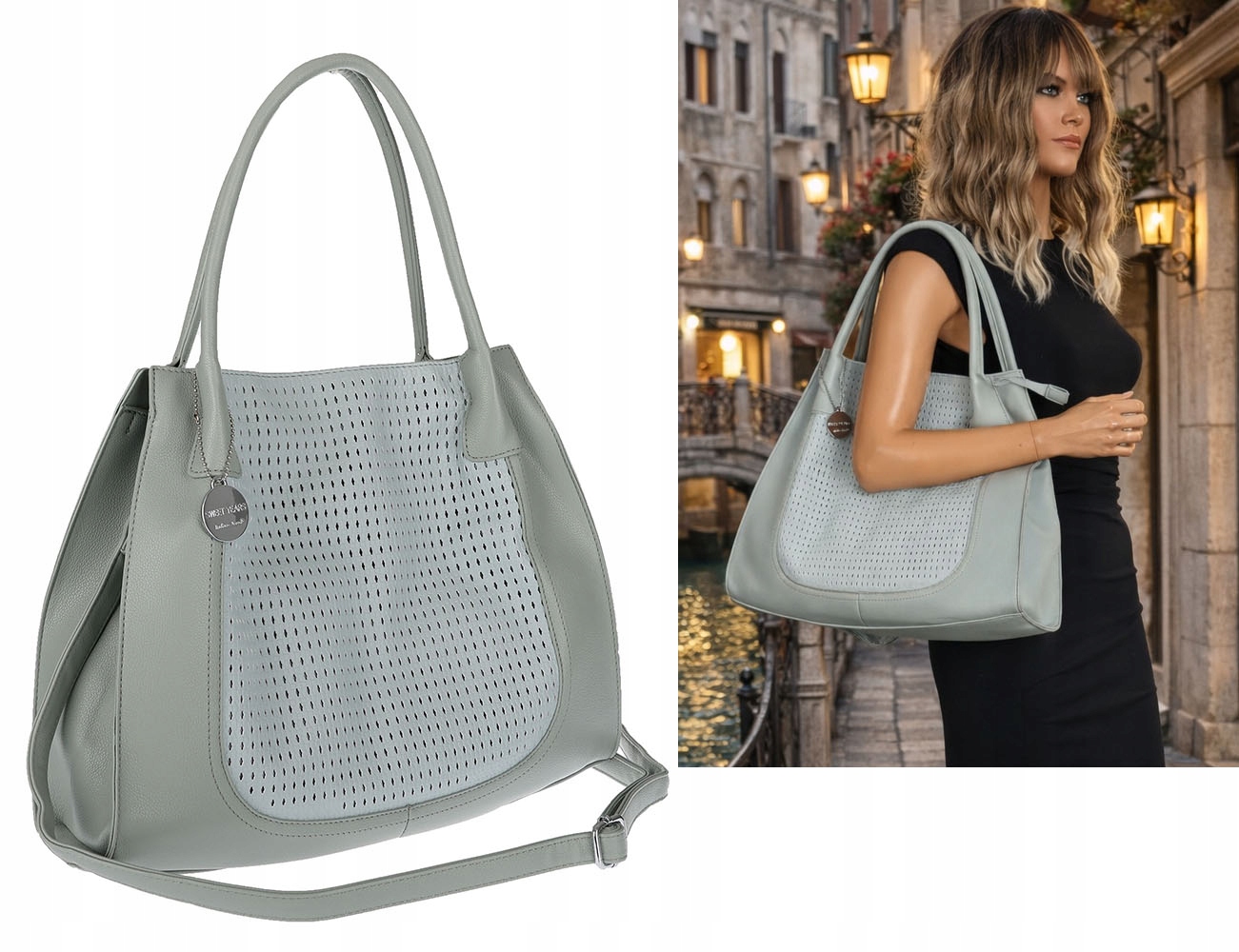 Dámská shopper kabelka velká prostorná přes rameno elegantní BS6881 Modrá