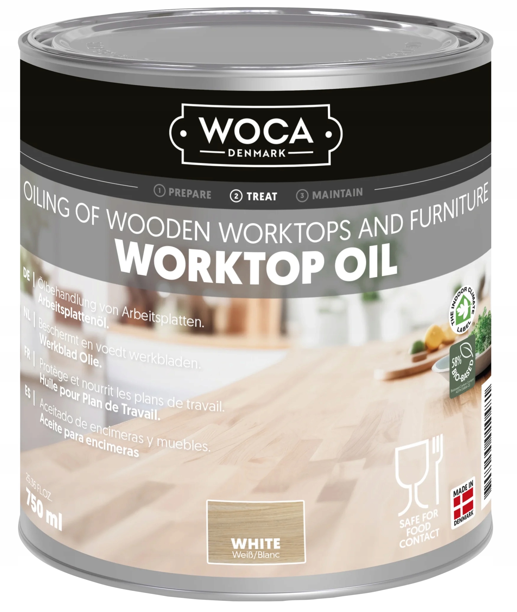 Woca Worktop Oil White 750 ml certifikovaný bílý olej na dřevěné desky