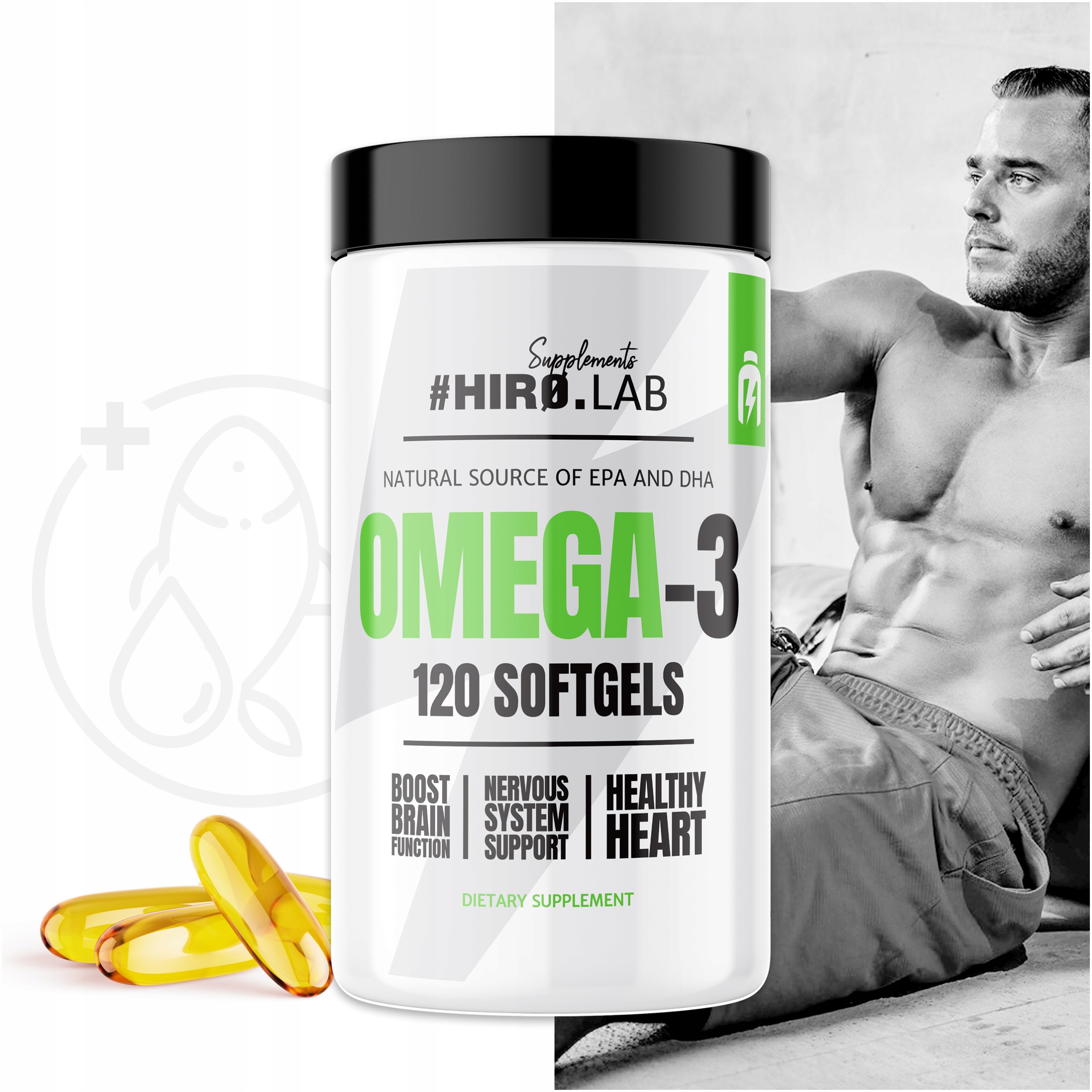 Hiro.Lab OMEGA 3 120 kaps. 330 EPA 220 EPA WIT. E Cechy brak