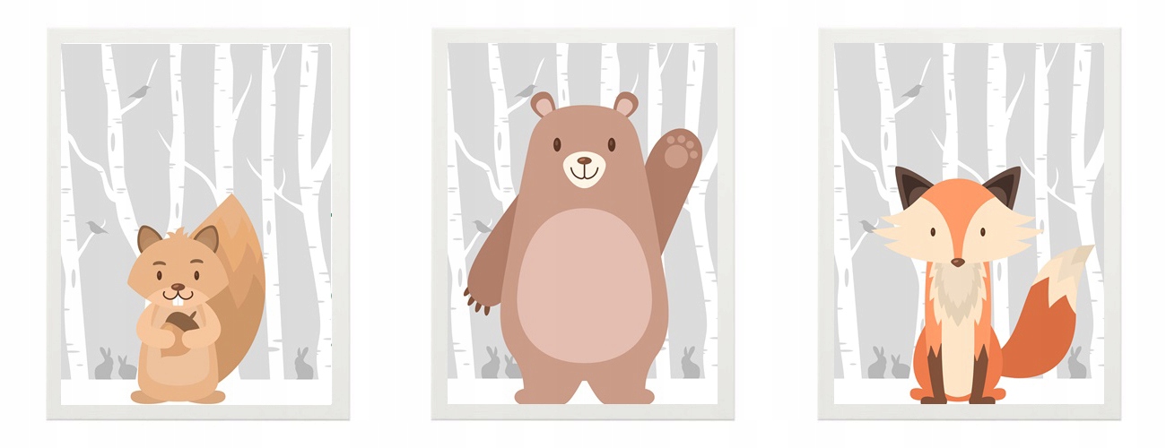 

Zestaw 3x Obrazek plakat A4 Leśne Zwierzaki lisek