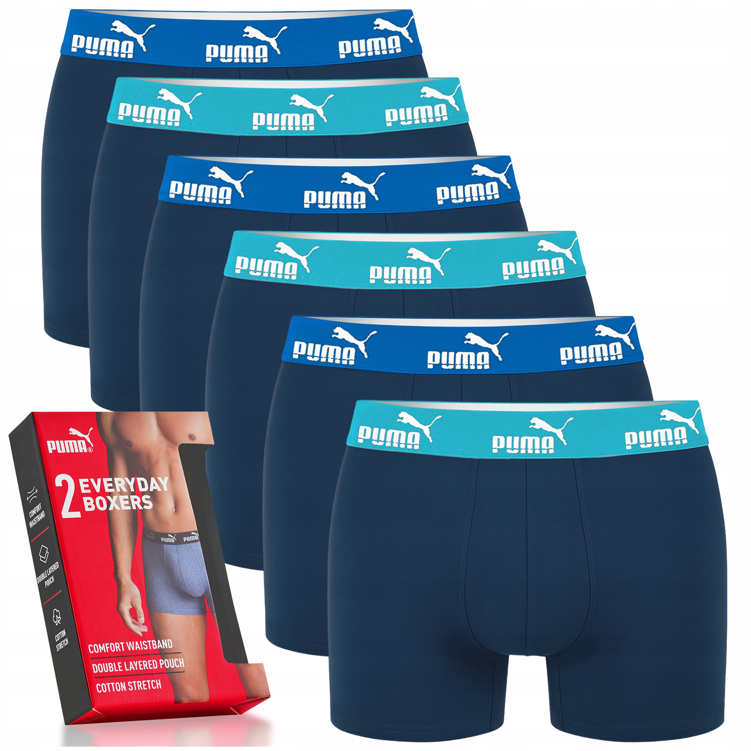 Pánské boxerky Puma , balení 6 Kusů Bavlna barva modrá, tmavě modrá, velikost XL