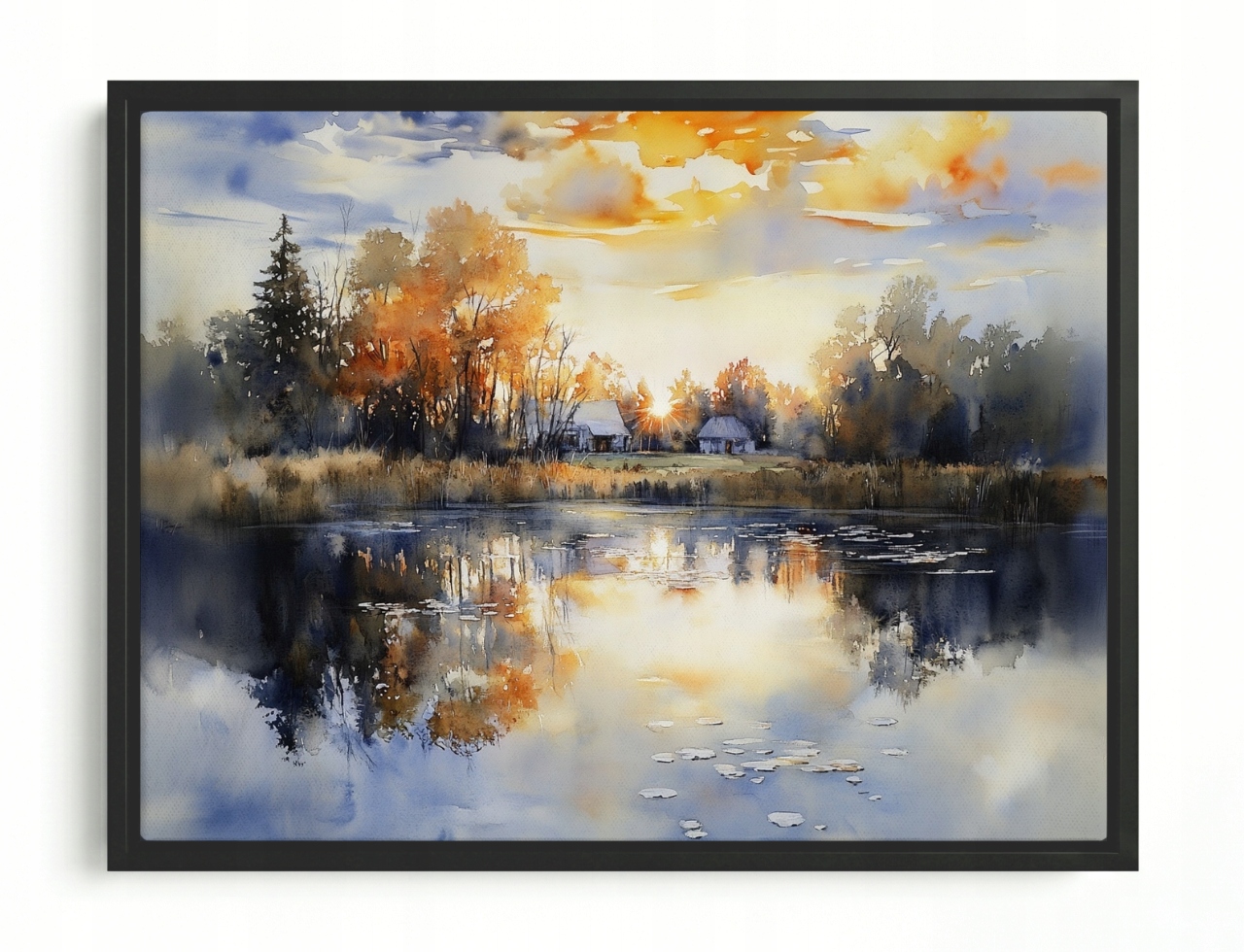 Obraz Rám Americký Box Krajina Vesnice Podlasie Jezero Slunce Západ 80x60