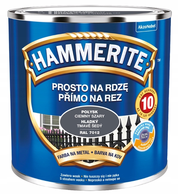 Hammerite přímo na rez až 10 let ochrany Lesk Tmavě Šedý 2,5 L