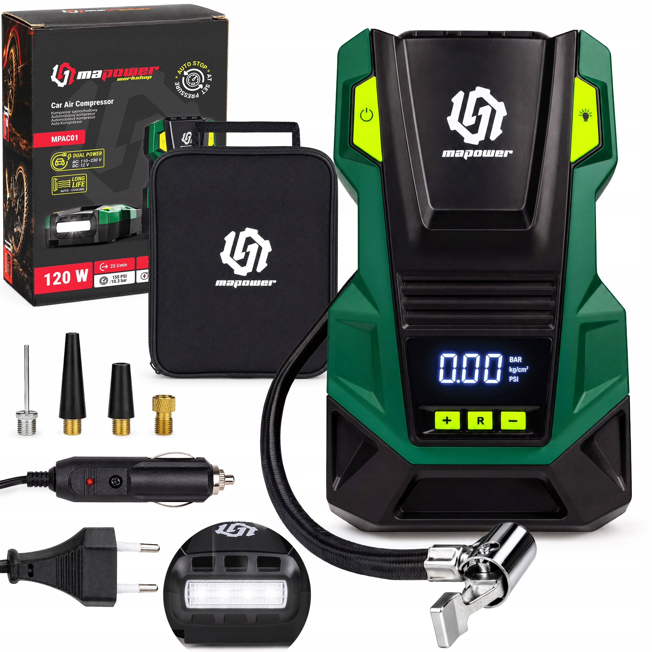 Kompresor Automobilová Pumpa 12V 230V Na Zapalovač Pneumatik Míčků Mapower