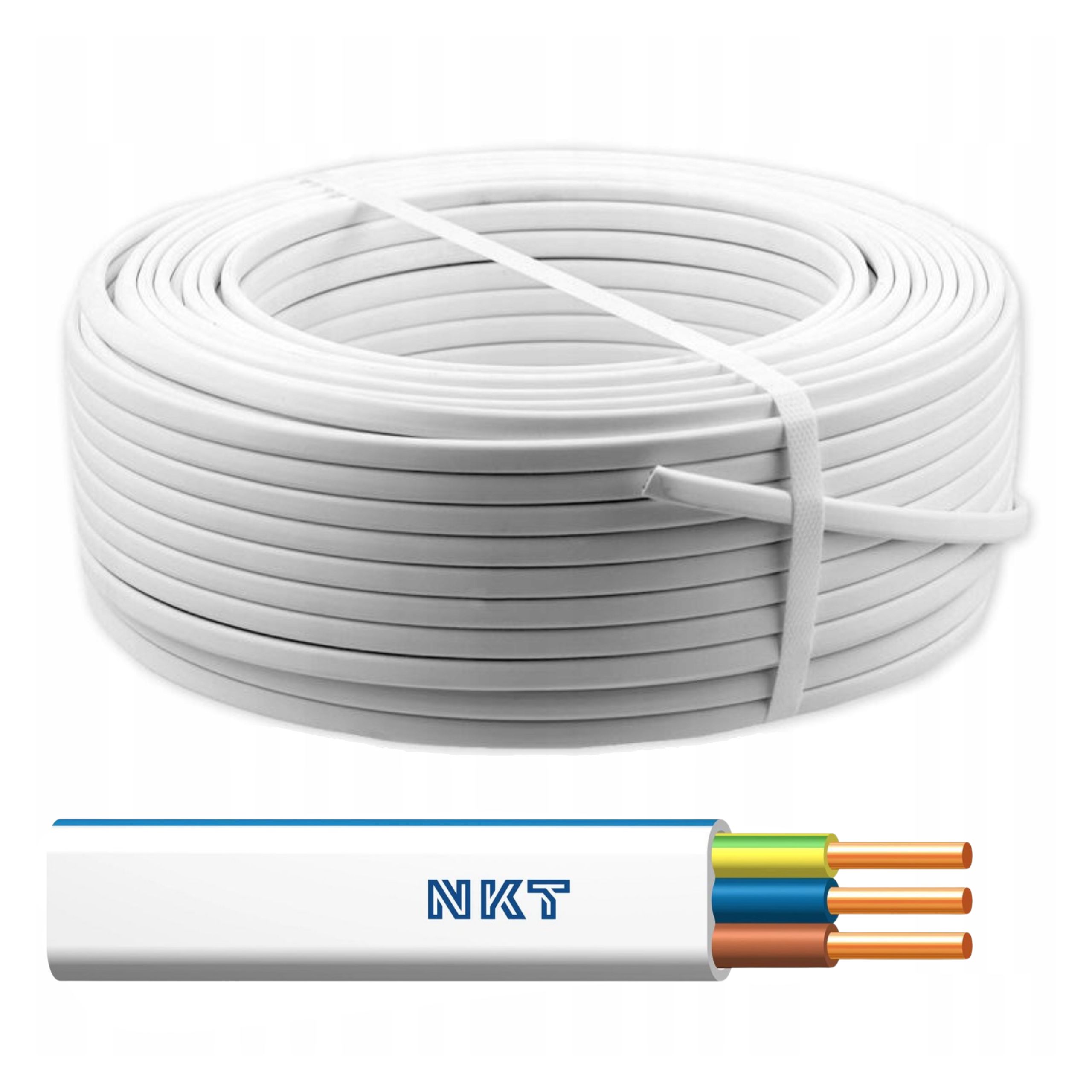100m Przewód drut kabel elektryczny płaski Nkt YDYpżo YDYp 450/750V 3x1,5
