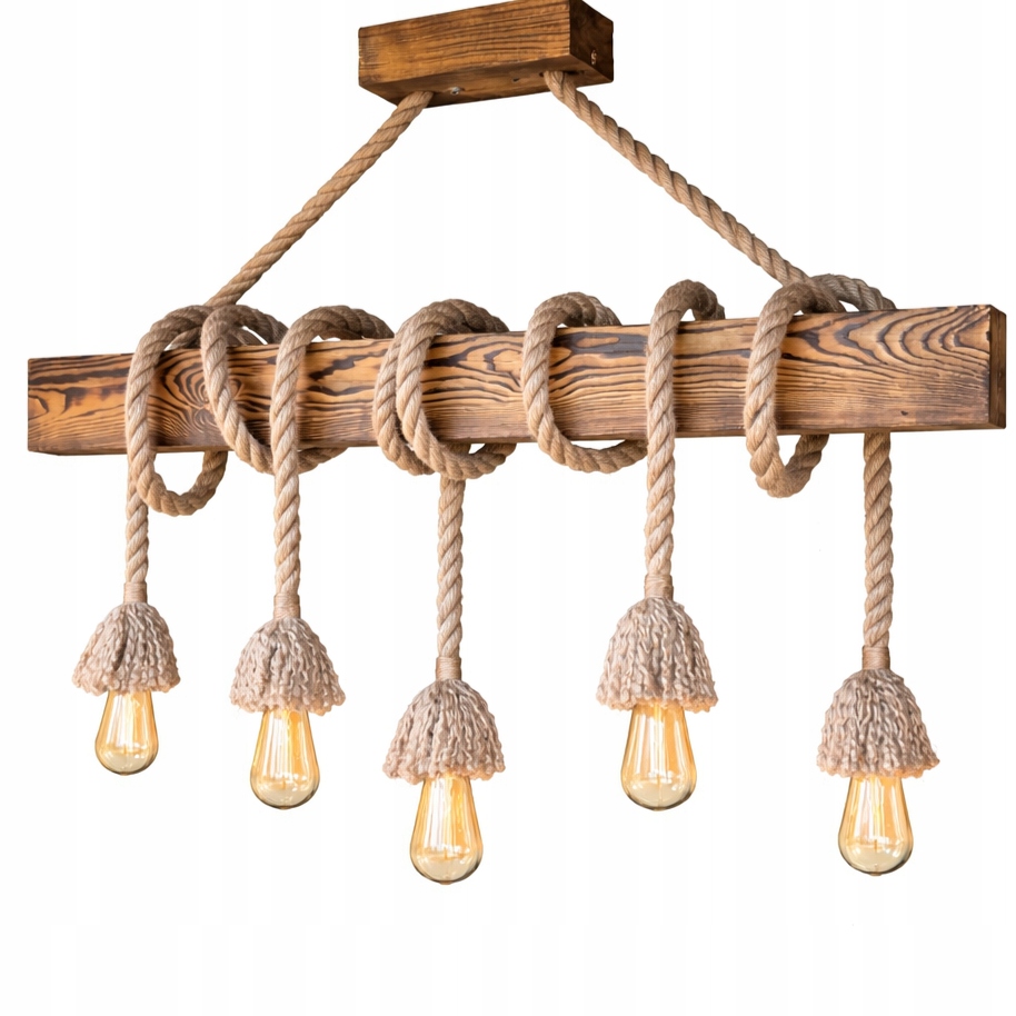 Závesná lampa OldRope5 z recyklovaného dreva a prírodnej juty, ručne vyrobená