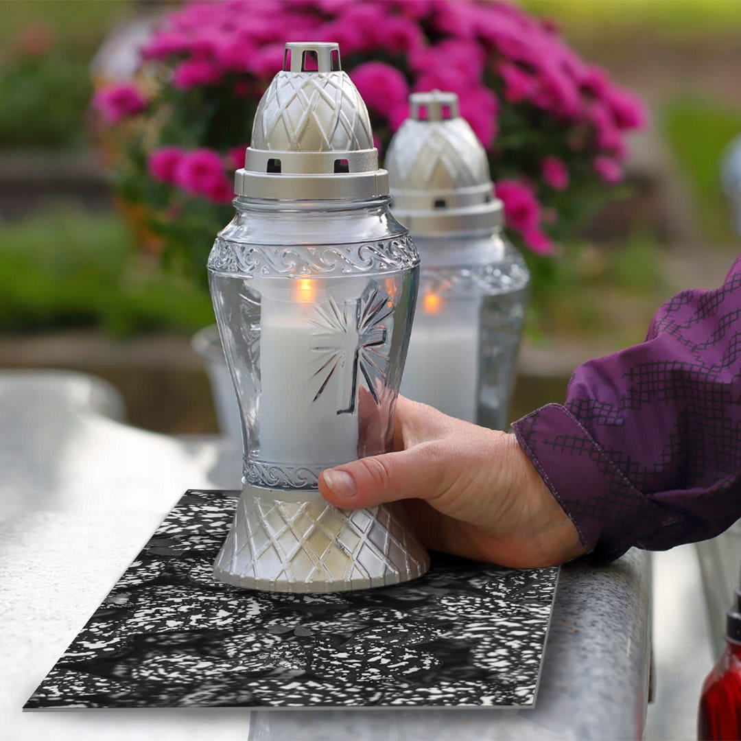 SZKLANA PODSTAWKA POD ZNICZE 60x20cm Liście 29c Szerokość produktu 20 cm