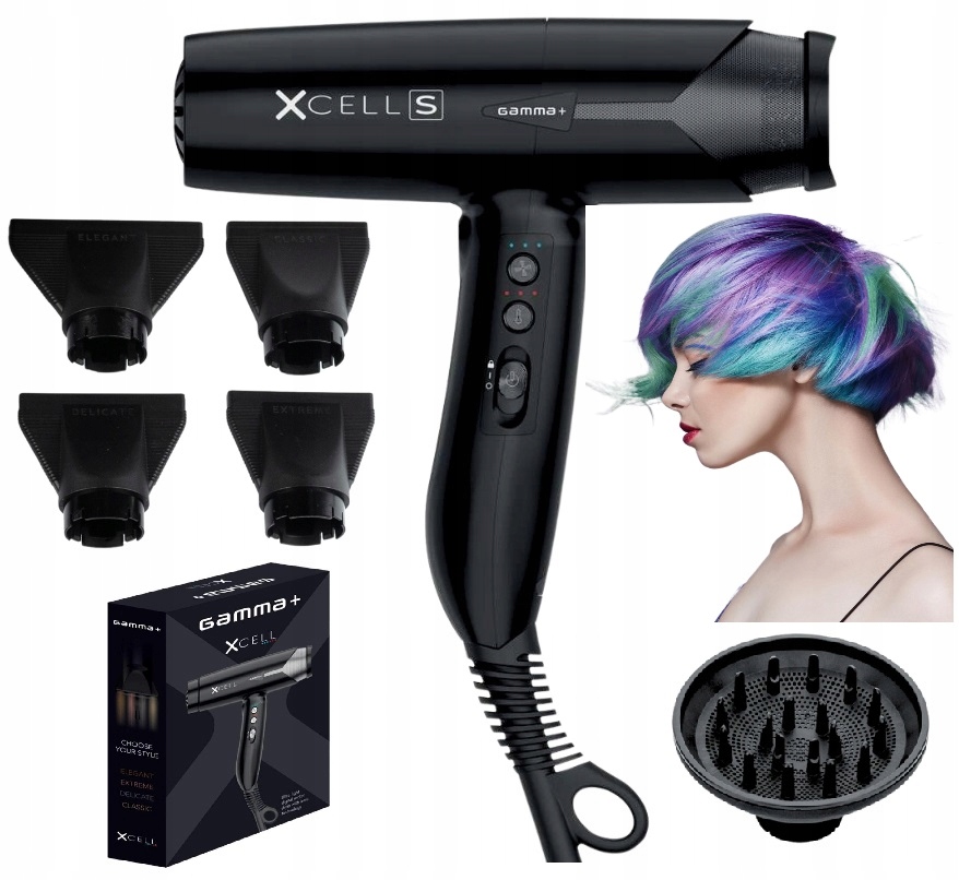 Suszarka do włosów Gamma+ XCell S 1400W Black Jonizacja Zimny Nawiew Silnik
